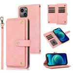 For iPhone 14 Lanyard Leather Phone Case (Pink)