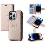 For iPhone 14 Pro Max Magnetic Detachable Leather Phone Case (Rose Gold)