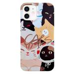 For iPhone 12 Painted Pattern PC Phone Case(Stacked Cats)