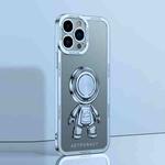For iPhone 12 Pro Electroplate Astronaut Holder Phone Case(Sierra Blue)