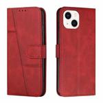 For iPhone 14 Stitching Calf Texture Buckle Leather Phone Case (Red)