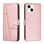 For iPhone 14 Plus Stitching Calf Texture Buckle Leather Phone Case (Pink)