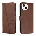 For iPhone 14 Plus Stitching Calf Texture Buckle Leather Phone Case (Brown)