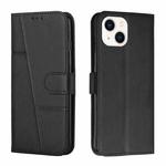 For iPhone 14 Plus Stitching Calf Texture Buckle Leather Phone Case (Black)