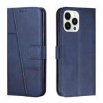 For iPhone 14 Pro Max Stitching Calf Texture Buckle Leather Phone Case (Blue)