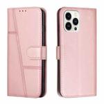 For iPhone 14 Pro Stitching Calf Texture Buckle Leather Phone Case(Pink)