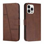 For iPhone 14 Pro Stitching Calf Texture Buckle Leather Phone Case(Brown)