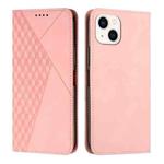 For iPhone 14 Diamond Pattern Splicing Skin Feel Magnetic Phone Case (Rose Gold)