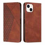 For iPhone 14 Plus Diamond Pattern Splicing Skin Feel Magnetic Phone Case (Brown)