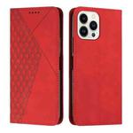 For iPhone 14 Pro Max Diamond Pattern Splicing Skin Feel Magnetic Phone Case (Red)
