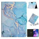 For Lenovo M10 Plus Marble Pattern Smart Leather Tablet Case(Blue)