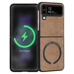 For Samsung Galaxy Z Flip3 5G Lambskin Texture MagSafe Magnetic Phone Case(Khaki)