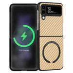 For Samsung Galaxy Z Flip3 5G Carbon Fiber Texture MagSafe Magnetic Phone Case(Khaki)
