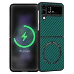 For Samsung Galaxy Z Flip3 5G Carbon Fiber Texture MagSafe Magnetic Phone Case(Green)