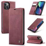 For iPhone 14 CaseMe-013 Multifunctional Retro Frosted Leather Phone Case (Wine Red)