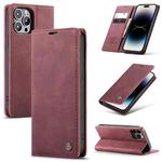 For iPhone 14 Pro Max CaseMe-013 Multifunctional Retro Frosted Leather Phone Case (Wine Red)