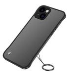 For iPhone 14 Plus Metal Lens Frosted Finger Ring Strap Phone Case (Black)