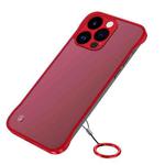 For iPhone 14 Pro Metal Lens Frosted Finger Ring Strap Phone Case(Red)