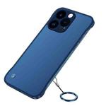 For iPhone 14 Pro Metal Lens Frosted Finger Ring Strap Phone Case(Blue)