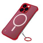 For iPhone 14 Pro Max Metal Lens Frosted Magsafe Phone Case (Red)