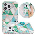 For iPhone 14 Pro Max Electroplating Soft TPU Phone Case (Green White Rhombus)