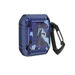 Two-Tone Printed Earphone Case with Switch Lock & Carabiner For AirPods 1/2(Blue + Camouflage Blue)