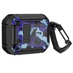Two-Tone Printed Earphone Case with Switch Lock & Carabiner For AirPods Pro(Black + Camouflage Blue)