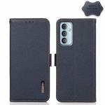 For Samsung Galaxy M13 4G KHAZNEH Side-Magnetic Litchi Genuine Leather RFID Phone Case(Blue)