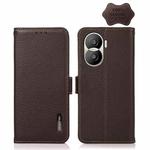 For Honor X40i KHAZNEH Side-Magnetic Litchi Texture Genuine Leather RFID Phone Case(Brown)