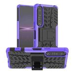 For Sony Xperia 1 IV Tire Texture TPU + PC Phone Case with Holder(Purple)