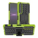For Sony Xperia 1 IV Tire Texture TPU + PC Phone Case with Holder(Green)