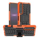 For Sony Xperia 1 IV Tire Texture TPU + PC Phone Case with Holder(Orange)