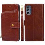 For Motorola Moto G62 5G Zipper Bag Leather Phone Case(Brown)