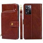 For OPPO A57 4G 2022 Zipper Bag Leather Phone Case(Brown)