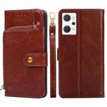 For OPPO Reno7 A JP Version Zipper Bag Leather Phone Case(Brown)