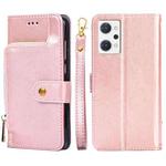For OPPO Reno7 A JP Version Zipper Bag Leather Phone Case(Rose Gold)