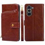 For Huawei nova 10 Pro Zipper Bag Leather Phone Case(Brown)