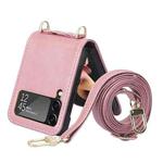 For Samsung Galaxy Z Filp4 5G Lanyard Folding Leather Phone Case(Pink)