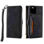 For iPhone 14 Pro Max Zipper Card Leather Phone Case (Black)