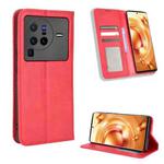 For vivo X80 Pro 5G Magnetic Buckle Retro Texture Leather Phone Case(Red)
