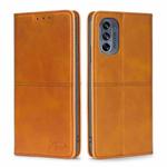 For Motorola Moto G62 5G Cow Texture Magnetic Horizontal Flip Leather Phone Case(Light Brown)