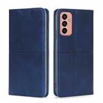 For Samsung Galaxy M13 Cow Texture Magnetic Horizontal Flip Leather Phone Case(Blue)