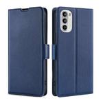 For Motorola Moto G52 4G/G82 5G Ultra-thin Voltage Side Buckle Horizontal Flip Leather Phone Case(Blue)