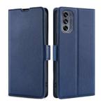 For Motorola Moto G62 5G Ultra-thin Voltage Side Buckle Horizontal Flip Leather Phone Case(Blue)