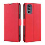 For Motorola Moto G62 5G Ultra-thin Voltage Side Buckle Horizontal Flip Leather Phone Case(Red)