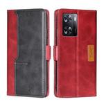 For OPPO A57 4G 2022 Contrast Color Side Buckle Leather Phone Case(Red+Black)