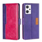 For OPPO Reno7 A JP Version Contrast Color Side Buckle Leather Phone Case(Purple+Rose Red)