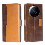 For Xiaomi 12S Ultra Contrast Color Side Buckle Leather Phone Case(Dark Brown+Gold)