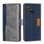 For Xiaomi Poco C40 Contrast Color Side Buckle Leather Phone Case(Blue+Grey)