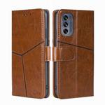 For Motorola Moto G62 5G Geometric Stitching Horizontal Flip Leather Phone Case(Light Brown)